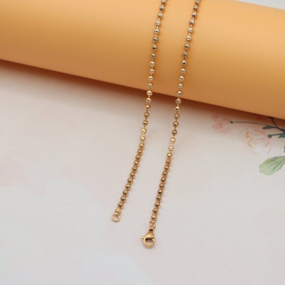 Textured Bead Rose Gold Necklace, Long Elegant Chain, XPNL0137 - Picture 11 of 12